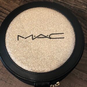 MAC Cosmetics Round Glitter Makeup Case - Black and Gold NWT just under 7 inch W